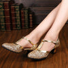 Women Shoes Sequined Soft-Heeled Latin Heels, Size:35(Gold)