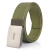 AWMN Men Nylon Canvas Cargo Jeans Casual Buckle Belt, Length: 120cm(Silver Buckle Army Green)
