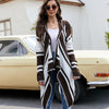 Women Striped Hooded Knit Cardigan Irregular Long-sleeved Sweater Jacket, Size: S(Dark Brown)