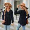 Autumn Winter V-Neck Loose Long Sleeve Hooded Sweatshirt Women Outerwear, Size: XXL(Navy)