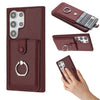 For Samsung Galaxy S25 Ultra 5G Litchi Texture Drawing Card Bag Ring Holder Phone Case(Wine Red)