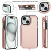 For iPhone 15 Plus Double Flap Zipper RFID Leather Phone Case with Short Lanyard(Rose Gold)