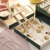 Diamond Pattern PU Leather Three-layer Drawer Jewelry Box Necklace Ring Jewelry Storage Box(Dark Green)