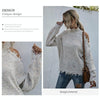 Ladies Loose Off Shoulder Ripped Long-Sleeved Turtleneck Autumn Knitted Sweater, Size:S(Beige)