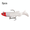 5pcs Roadrunner Soft Lures Leadheads Luminous Lures(Red White T Tail)