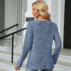 Autumn And Winter Round Neck Button Split Loose Long-Sleeved T-Shirt Top, Size: XL(Blue)