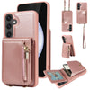 For Samsung Galaxy S24 FE 5G Crossbody Lanyard Zipper Wallet Leather Phone Case(Rose Gold)