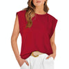 Women Summer Loose Top Basic T-Shirt Round Neck Casual Tank, Size: L(Wine Red)