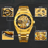 FORSINING F980 Luminous Three Eye Six Shot Weekly Steel Belt Men Fully Automatic Mechanical Watch(Gold Belt Black Face)