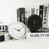 Metal Quartz Alarm Clock Simple Silent Desktop Round Pointer Living Room Clock(White)