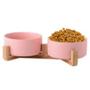 Pink Ceramic Cat Bowls with Bamboo Stand, 400ml Double Bowls for Cats & Small Dogs