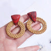 Rattan Wooden Vintage Handmade Dangle Earrings(Green)