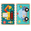 QBT01 Children Double-Sided Wooden Puzzle Bar Puzzle Toy(Excavator + Police Car)
