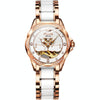 JIN SHI DUN 8831 Women Fashion Diamond Hollowed Waterproof Ceramic Mechanical Watch(White)