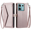 For Redmi Note 13 5G Global Wallet Multi-card Slot Leather Phone Case with Lanyard(Rose Gold)