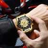 BINBOND S034 30M Waterproof Quartz Watch Skull Skeleton Luminous Watch(Black Steel Black White Nail)