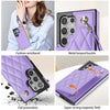 For Samsung Galaxy S22 Ultra 5G Rhombic Dual Buckle Card Slots Phone Case with Lanyard(Purple)