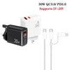 PD31 30W USB-C / Type-C + USB-A Charger with Type-C+8 Pin 2-in-1 Data Cable, UK Plug(White)