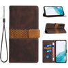 For Samsung Galaxy S23 FE 5G Grid Stitching Leather Phone Case with Lanyard(Brown)
