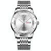 BINBOND B2077 30M Waterproof Quartz Luminous Watch Butterfly Buckle Men's Steel Belt Watch(White Steel-White)