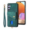 For Samsung Galaxy S25+ 5G Retro Card Wallet Fold Leather Phone Case with Strap(Green)