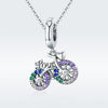 S925 Sterling Silver Bicycle Pendant Color Inlaid Zircon Beads DIY Bracelet Charm Accessories, Style: Pendant + Bare Chain