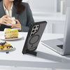 For Samsung Galaxy S23 Ultra 5G Frosted Holder PC Hybrid TPU MagSafe Phone Case(Black)