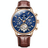 OLEVS 6658 Men Luminous Waterproof Leather Strap Mechanical Watch(Blue + Rose Gold)