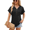Ladies Summer Hooded Button Loose Short Sleeve T-Shirt Blouse, Size: XL(Black)