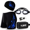 YUKE Men Swimming Set Includes Swim Trunks Glasses Cap Carry Bag, Size: XXXXXL(Blue Flame)