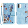 For iPhone 12 mini Floral Pattern Leather Phone Case with Lanyard(Light Blue)