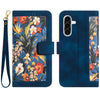 For Samsung Galaxy A26 5G Floral Pattern Leather Phone Case with Lanyard(Dark Blue)