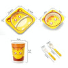 Baby Dish Tableware Set Cartoon Fork Feeding Dishes for Kids Utensils Natural Bamboo Fiber Bowl With Cup Spoon Plate(Penguin)