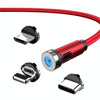 CC56 8 Pin + Type-C/USB-C + Micro USB Magnetic Interface Dust Plug Rotating Data Charging Cable, Cbale Length: 2m(Red)