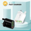 QC-04 QC3.0 + 3 x USB2.0 Multi-ports Charger with 3A USB to 8 Pin Data Cable, UK Plug(Black)