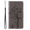 For Samsung Galaxy A26 5G Global Tree & Cat Embossed Pattern Flip Leather Phone Case(Grey)