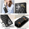 For Samsung Galaxy S22 Ultra 5G Rhombic Dual Buckle Card Slots Phone Case with Lanyard(Black)