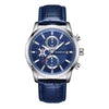 OCHSTIN 6085B Multifunctional Quartz Waterproof Men Leather Watch(Silver+Blue)