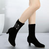 Autumn/Winter Latin Dance Shoes With Soft Velvet-Soled Mid-Heel Ankle Boots, Size: 37(Black)