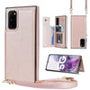 For Samsung Galaxy Note20 Cross-body Square Double Buckle Flip Card Bag TPU+PU Case with Card Slots & Wallet & Photo & Strap(Rose Gold)