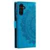 For Samsung Galaxy A36 Totem Flower Embossed Leather Phone Case with Lanyard(Blue)
