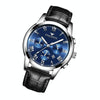 FNGEEN 4006 Men Trendy Waterproof Quartz Watch(Black Leather White Steel Blue Surface)