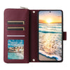 For Samsung Galaxy S23 5G Nine-card Slots Zipper Wallet Bag Leather Phone Case(Wine Red)