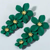 1 Pair Multilayer Flower Earrings Alloy Paint Long Earrings(Dark Green)