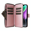 For iPhone 14 / 13 Nine-card Slots Zipper Wallet Bag Leather Phone Case(Rose Gold)