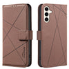For Samsung Galaxy A25 5G Geometric Pattern RFID Leather Phone Case(Brown)