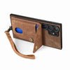 For Samsung Galaxy S25 Ultra 5G Retro Card Wallet Fold Leather Phone Case with Strap(Brown)