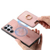 For Samsung Galaxy S25 Ultra 5G Retro Cross Leather Ring Vertical Insert Card Bag MagSafe Phone Case(Pink)