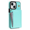 For iPhone 15 Plus Three Fold Card Bag Phone Case with Long Lanyard(Mint)