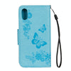 For iPhone X / XS Pressed Flowers Butterfly Pattern Horizontal Flip Leather Case with Holder & Card Slots & Wallet & Lanyard(Blue)